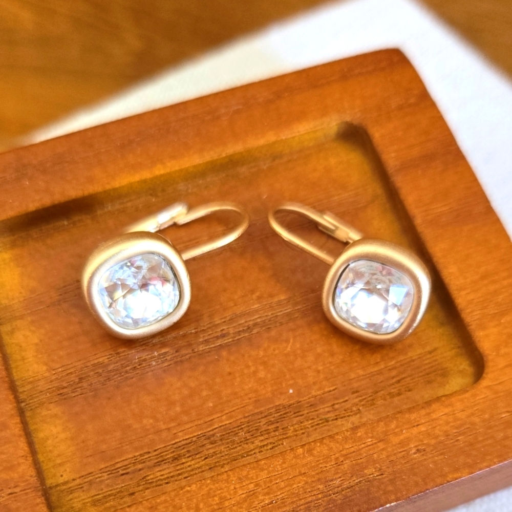 Roberta Chiarella Crystal Matte Gold Lever Back Earrings
